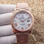 Copy Rolex Day-Date Rose Gold White Dial Roman Markers 40MM Watch